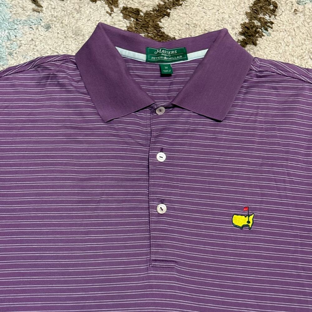 Masters Augusta Peter Millar Golf Polo Shirt Size Medium Purple Striped PGA Tour